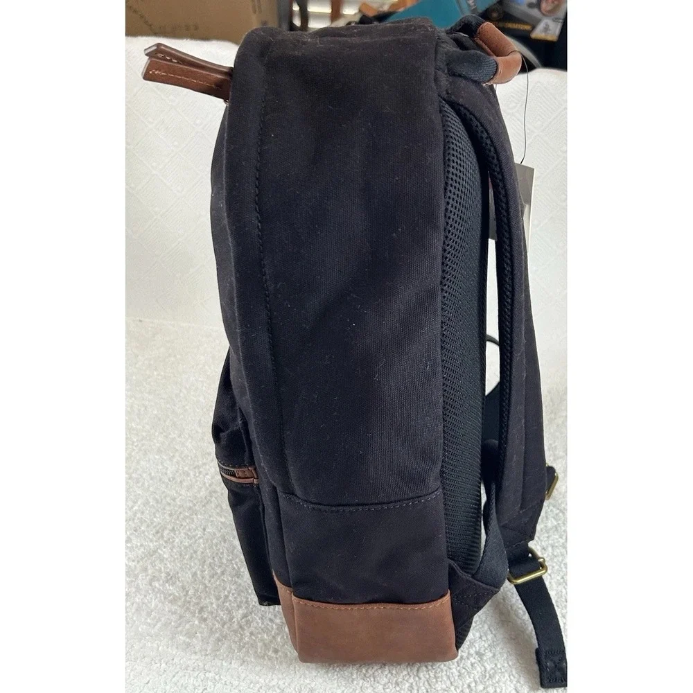 NEW Fossil Black Canvas Backpack w/Brown Trim Adjustable Straps New Old Stock